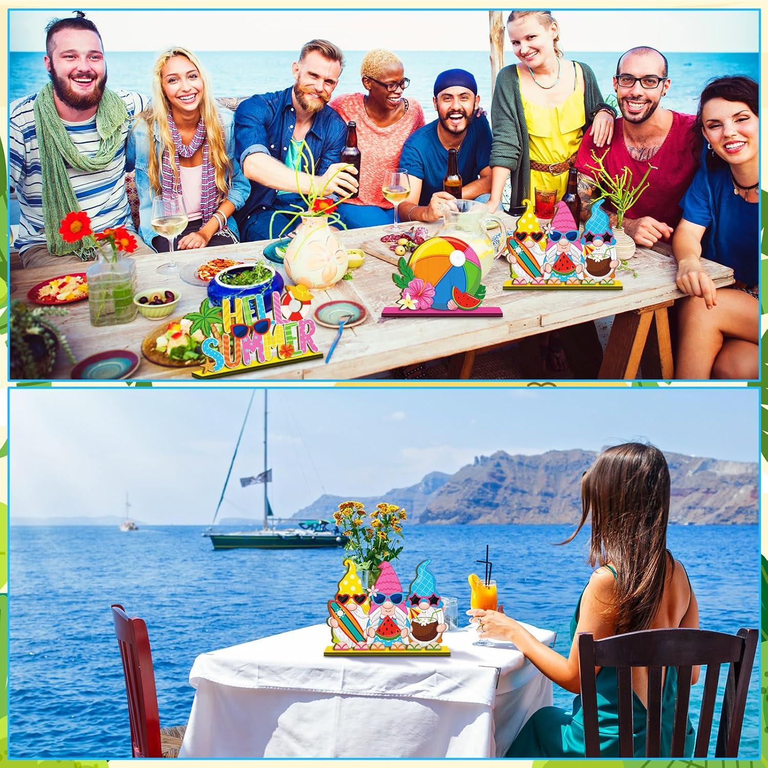 6 Pcs Summer Table Decorations Wooden Table Centerpieces Rustic Wood Tabletop Sign Decorations for Home Kitchen Office Farmhouse Desk Shelves Party Tiered Tray Decor