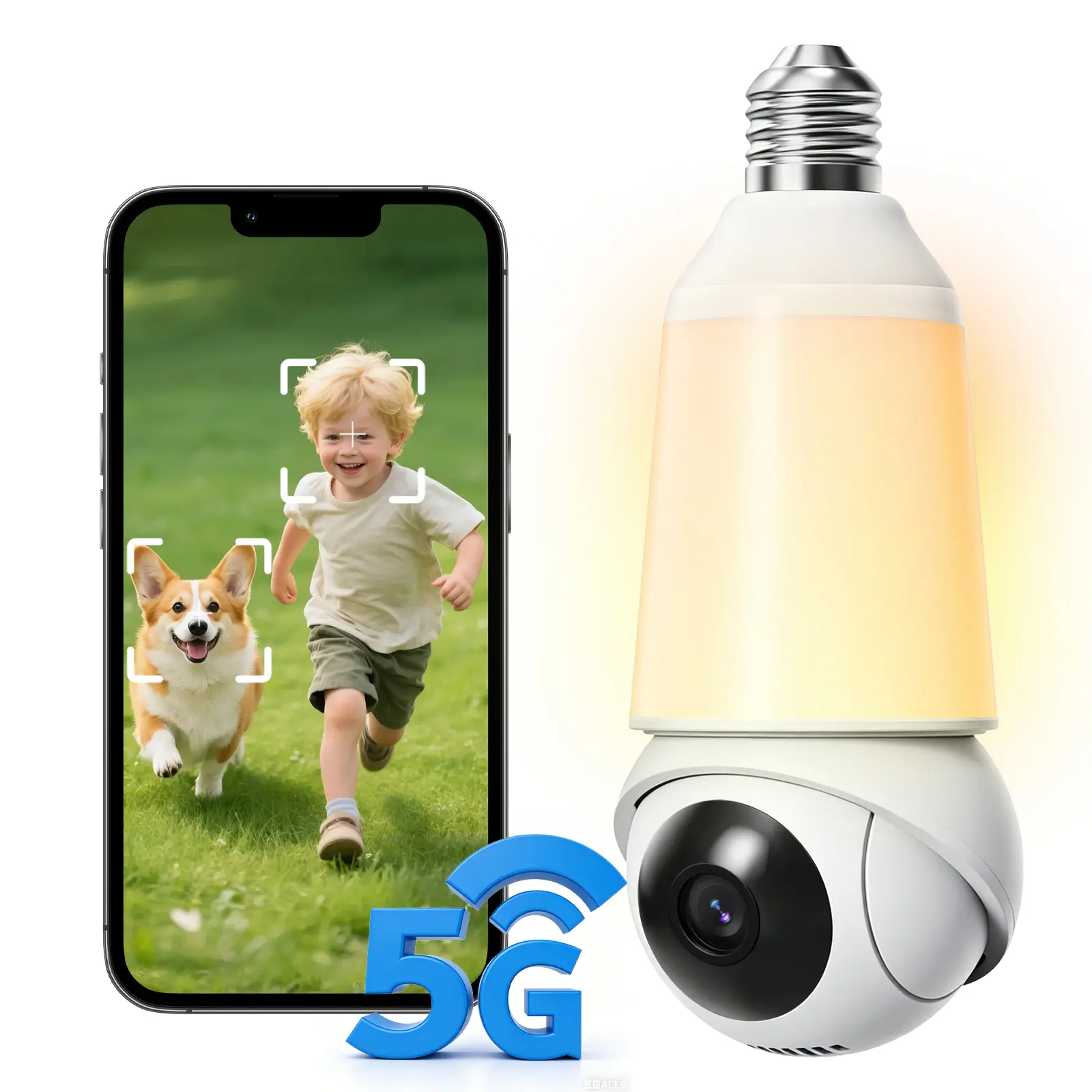 3MP AI Floodlight Bulb Security Camera, Wireless WiFi PTZ Outdoor Camera with Dual-Band 2.4/5GHz WiFi, Human Vehicle & Pet Detection, Color Night Vision, Two-Way Audio, IP65 Waterproof