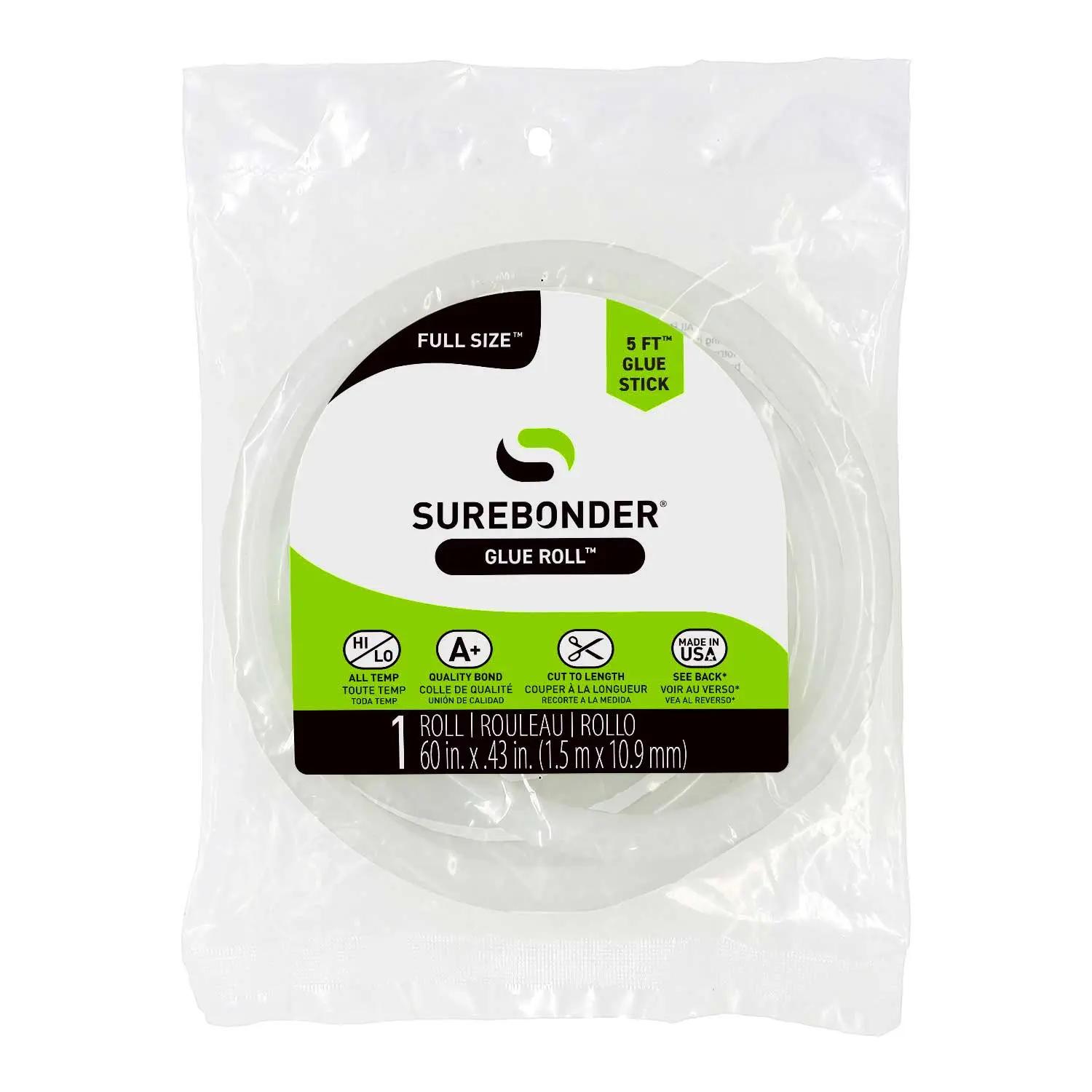 Surebonder Full Size Long Hot Glue Stick Roll, 5 Feet, All Purpose Hot Glue Roll for Craft and DIY, Cut to Length, Dries Clear