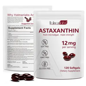 Hatmanlabs Natural Astaxanthin Vitamin Dietary Supplement, 12mg 120 Edible Softgel Capsules (4-Month Supply) in Bottle Pack, Antioxidants for Eye Support, Gluten-Free, Vegan, GMO-Free