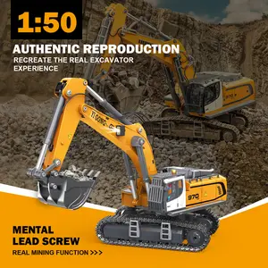 (Adult collector)1/50 RC Excavator  Engineering Vehicle Remote Control Electric Lifting Digger Bucket Tracks Light Sound RTR Battery for Adult,birthday and Christmas gifts