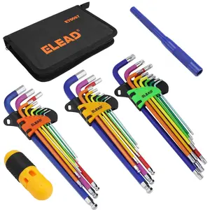Allen-Wrench Hex Torx Key Set: 29-Piece Rainbow Colored Allen Key Set, Long Arm Ball End Hex Wrench Set, Metric SAE Standard Torx Star Allen Wrenches Sets with T-Handle and Extension Bar