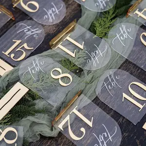 Wedding Table Number with Bracket, 1 Set Elegant Digital Durable Acrylic Table Number Sign, Suitable for Reception, Birthday, Anniversary, Wedding Center Decoration, Acrylic Plaque, Home Decor Products