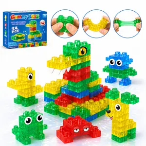 MiniGear Soft Jelly Building Blocks for Kids, Squishy Sensory Stacking Blocks Toy Set, Stretchable & Squeezable blocks, Colorful Translucent STEM Learning Toy, Preschool Building Blocks, Montessori Tactile Play Toy, Travel Bath Toy Ages 3+