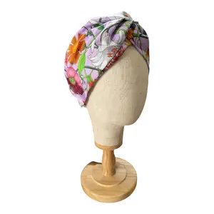 Pre-owned Gucci Silk Flora Turban Headband in Lilac
