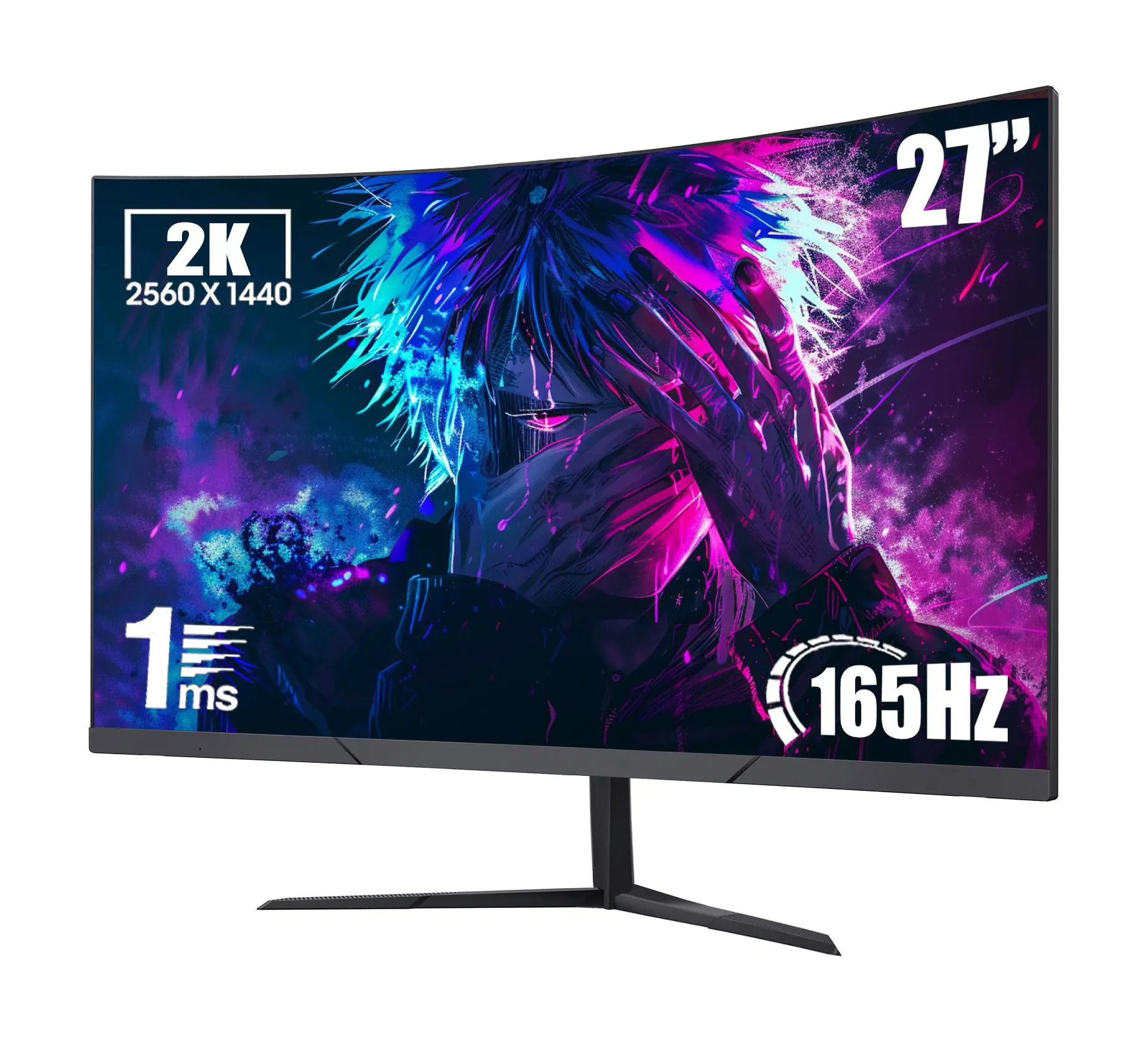 Rehisk 27'' 2K QHD 165Hz Curved Gaming Monitor - 2560p, 1ms IPS Panel, AdaptiveSync, Ultra-Thin Bezel, Tilt Adjustable