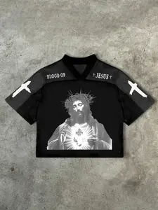 Unisex V Neck T-Shirt, Menswear, Breathable Mesh Fabric, Jesus Print & Cross Graphic, Casual Streetwear Fashion, Perfect Gift for All Genders