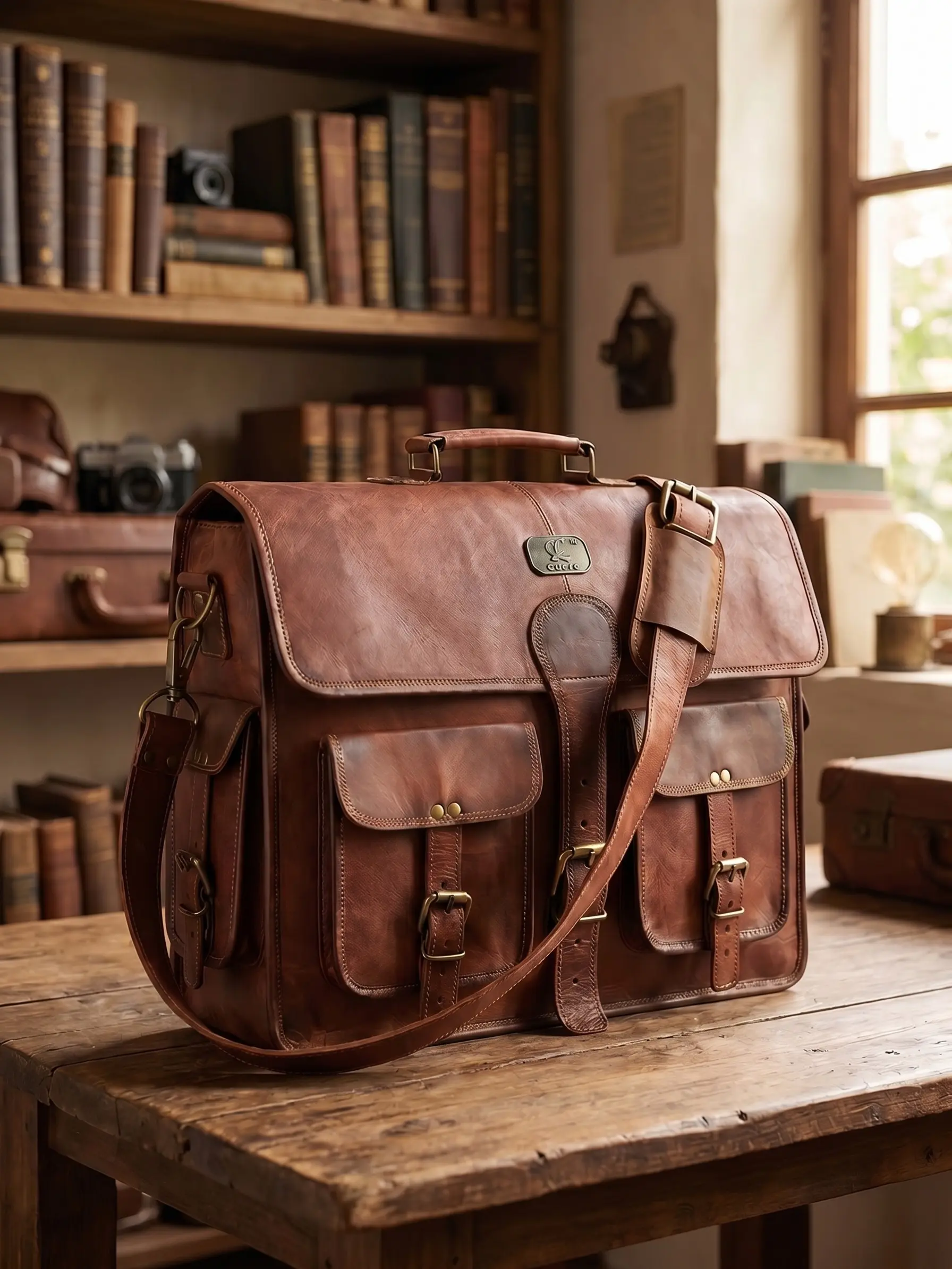 Cuero Men's Vintage Brown Full Grain Leather Messenger Bag - 18in Laptop Crossbody, Handmade Shoulder Satchel, Business Briefcase, Work Bag for Office/Travel, Bags For Work