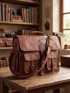 cuero Leather Messenger Bag for Men, 18 Inch Laptop Crossbody, Handmade Leather Shoulder Satchel Bag for Men, Full Grain Business Briefcase for Office/Work/Travel - Vintage Brown