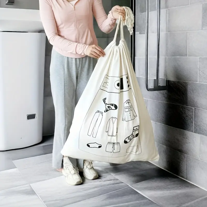 Large Canvas Laundry Hamper with Drawstring - Moisture-Proof, Spacious Clothes Storage Bag for Moving & Packing, for Return School Organiser
