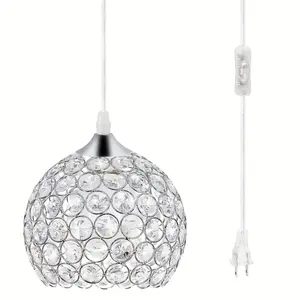 Elegant Silver Color Crystal Chandelier, Modern Pendant Light with Us Plug, Suitable for Dining Room, Kitchen Island, Bedroom, Living Room, E26/e27 Base, Home Decoration Lamp