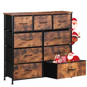 9-Drawer Fabric Dresser for Bedroom Wide Storage Tower with Steel Frame and Wood Top Removable Drawers for Closet Living Room Hallway 4 Colors Organization Wooden Interior Cabinet