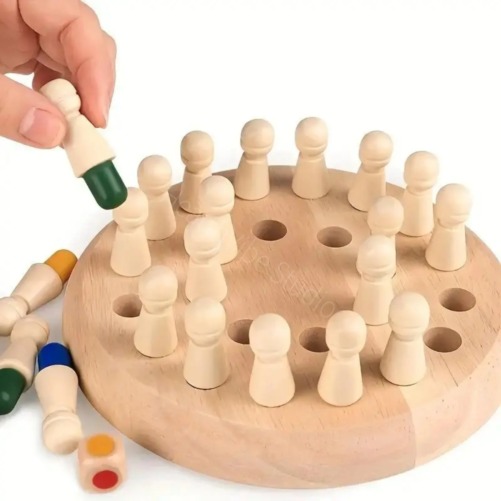 Educational Wooden Memory Chess Puzzle - 17cm Diameter, 4cm Height, 36-Piece Strategy Board Game for Ages 12+, Brain Training Tabletop Game for Family Fun & Holiday Gifting, Strategy Board Games