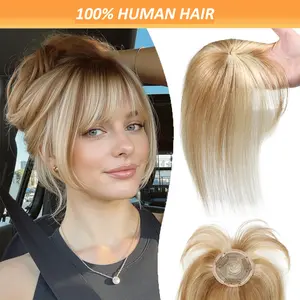 NEW Arrivals Hot Sell Topper Hair with Bangs Blonde Real Human Hair Upgraded Hair Base Clip in Topper Hair Extensions # 12P613, Hairpiece For Women, Hair Replacement, Natural Look, Stylish Hairpiece, DurExtensions, Soft Texture, Readytowear Hair, Syntheti