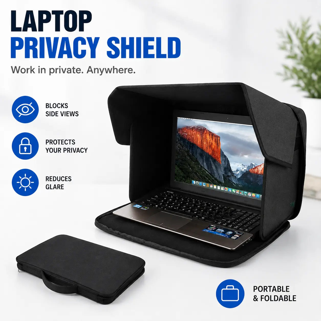 Laptop Privacy Screen Hood Portable Privacy Shield for 14-16Inch Laptops, Foldable Anti-Peeping Workspace Cover for Travel Office Coffee Shop