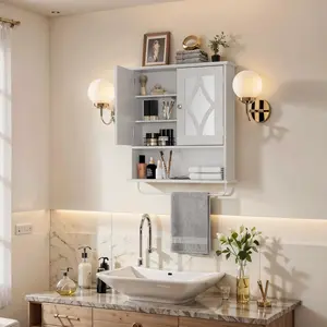 RoyalCraft 22x25 Bathroom Medicine Cabinet with Mirror, Large Wood Wall Mounted Storage Cabinet with Shelves and Towel Bar, Over The Toilet Storage Cabinet for Bathroom, Laundry, Living Room