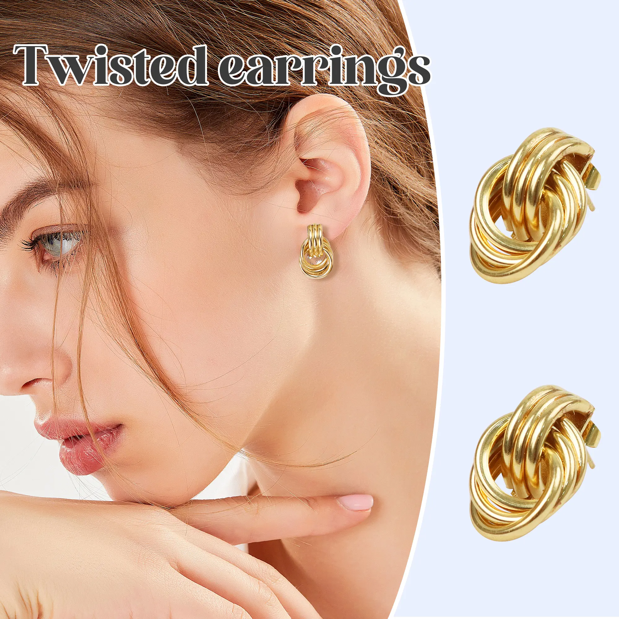 Gold Chain Dangle Earrings, multiple oval brass chains intertwined, hypoallergenic, chic and contemporary