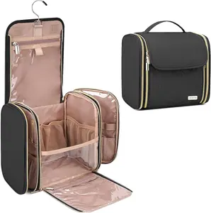 Hanging Toiletry Bag & Makeup Bag for Women with Jewelry Organizer - TSA Approved Large Capacity Travel Cosmetic Organizer, Waterproof Shower Essentials Case with Transparent Pockets