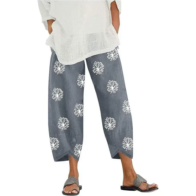 Cotton Linen Pants for Women 2025 Casual Printed Cropped Pants Elastic Waist Lounge Baggy Trousers Cotton Linen Pants for Women 2025 Casual Printed Cropped Pants Elastic Waist Lounge Baggy Trousers