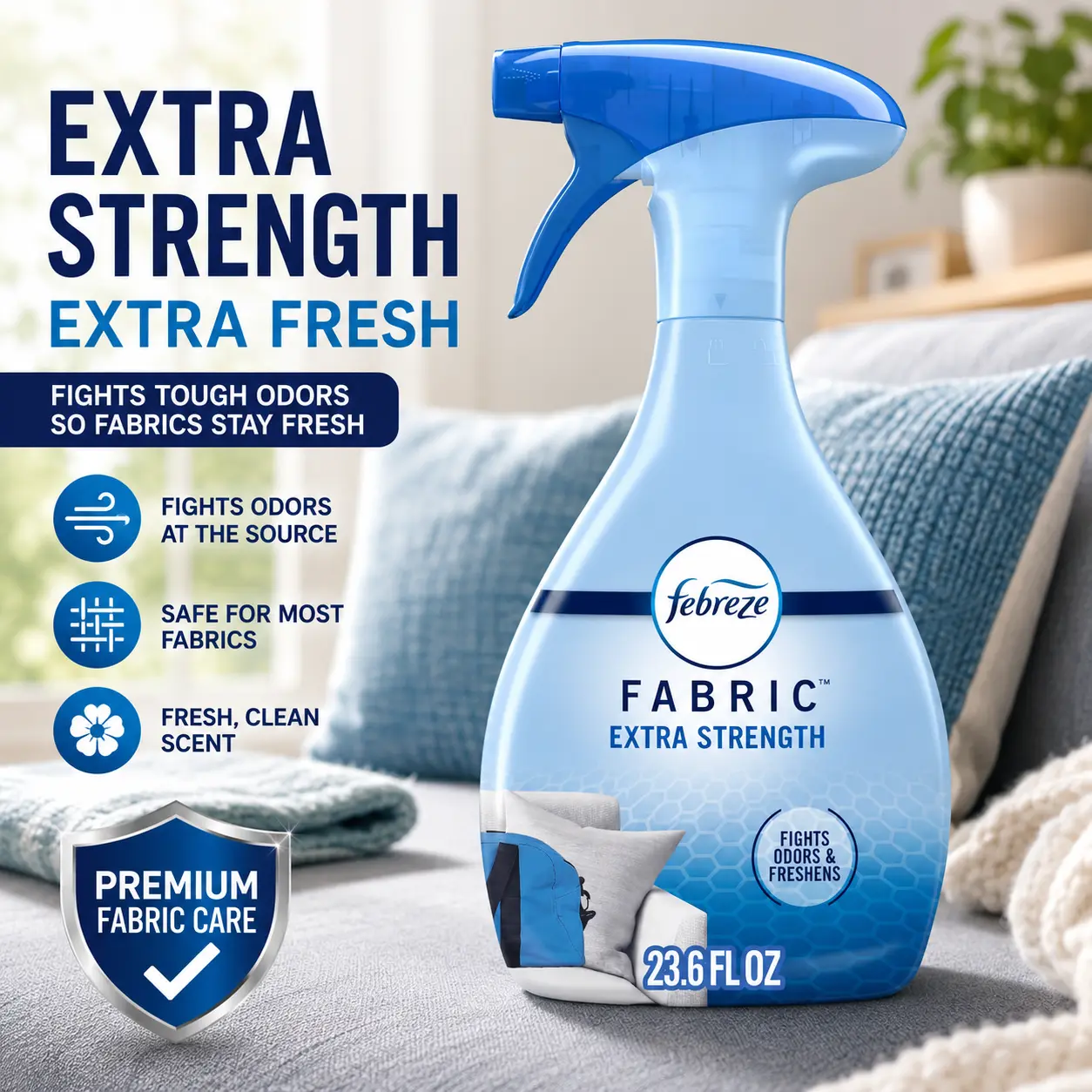 Febreze Extra Strength Fabric Refresh Spray - 23.6 fl oz Phthalate-Free Home Fragrance, Odor-Seal Household Item, Sneaker Balls Alternative, Multi-Use Refresher