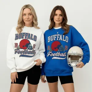 Buffalo Vintage Football Sweatshirt | Retro Buffalo 1960 Game Day Crewneck | White & Royal Blue Sports Fan Apparel | Unisex Oversized Aesthetic Pullover