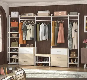 Heavy Duty 8FT Wall Mounted Closet System with 6 Drawers, Large Clothing Rack for Bedroom & Walk-in Wardrobe