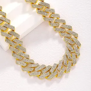 European and American Hip Hop Accessories 20MM Diamond-Shaped Cuban Chain Necklace Alloy Rhinestone Personalized Fashion Bracelet Wholesale