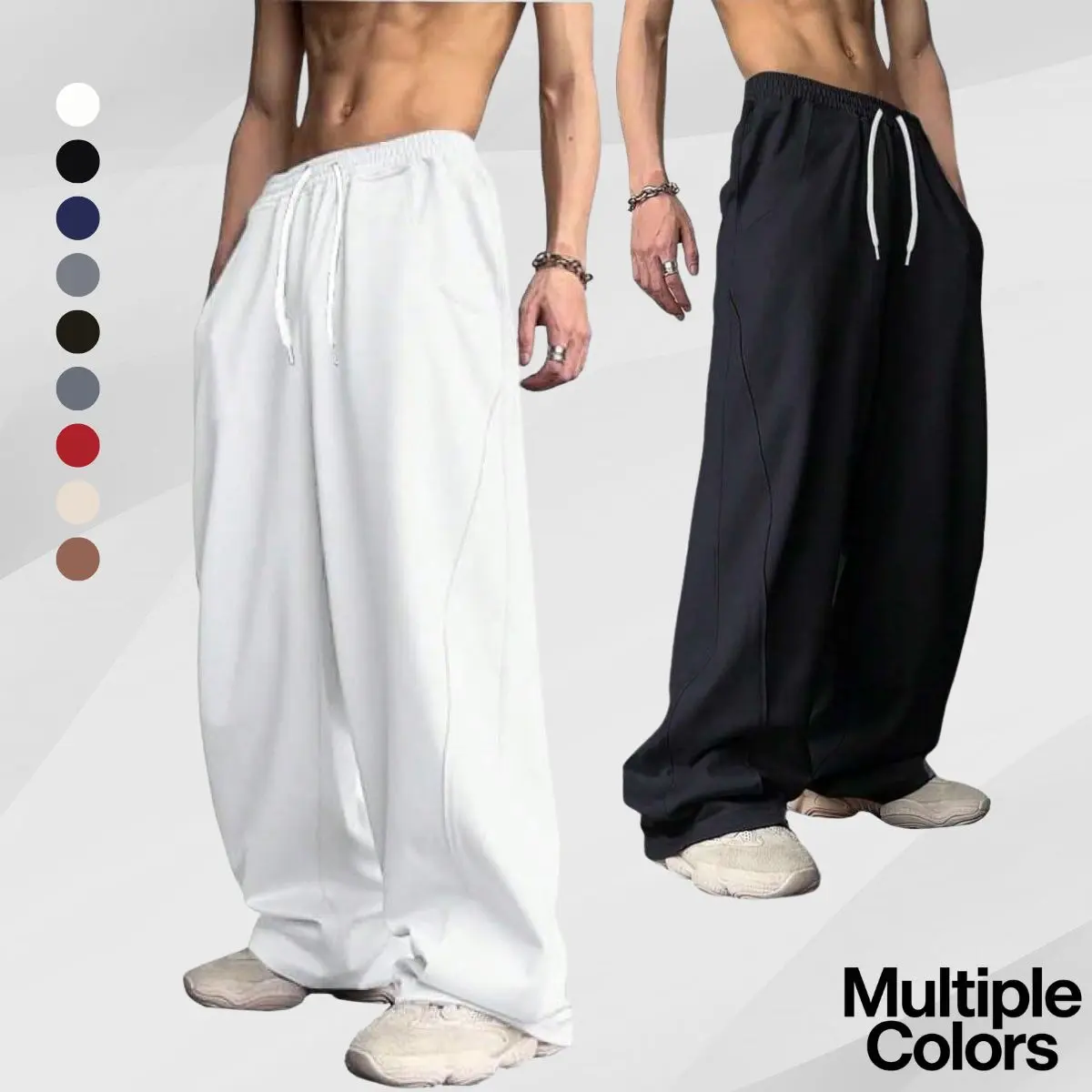 Chic Drop-Weight Sweatpants for Men, Baggy Wide-Leg Fit with Multi-Color Design and Drawstring for Street Style, Long