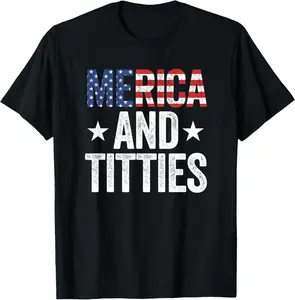 100% cotton Unisex Merica And Titties Tacky 4th Of July Merica And Titties T-Shirt for Women Men
