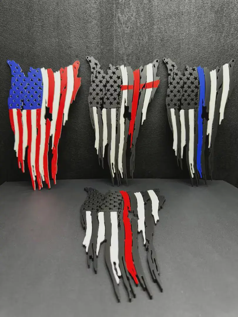 Tattered American Flag Wall Decor, Thin Blue Line Police Flag, Thin Red Line Firefighter Flag, Distressed US Flag, First Responder Gift, Patriotic Wall Art, 3D Printed Ready to Hang, Made in USA First Responder Owned Family Shop
