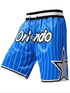 Men's Blue Basketball Shorts, Vintage Embroidered Zipper Gym Shorts, Streetwear Sports Shorts, Casual Training Pants, Spring & Fall Fitted Style