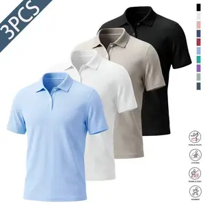 3-pack men’s short-sleeve polo shirts, soft and breathable, classic collar, casual fit, suitable for work, golf, travel, and everyday wear. Father’s Day Gift