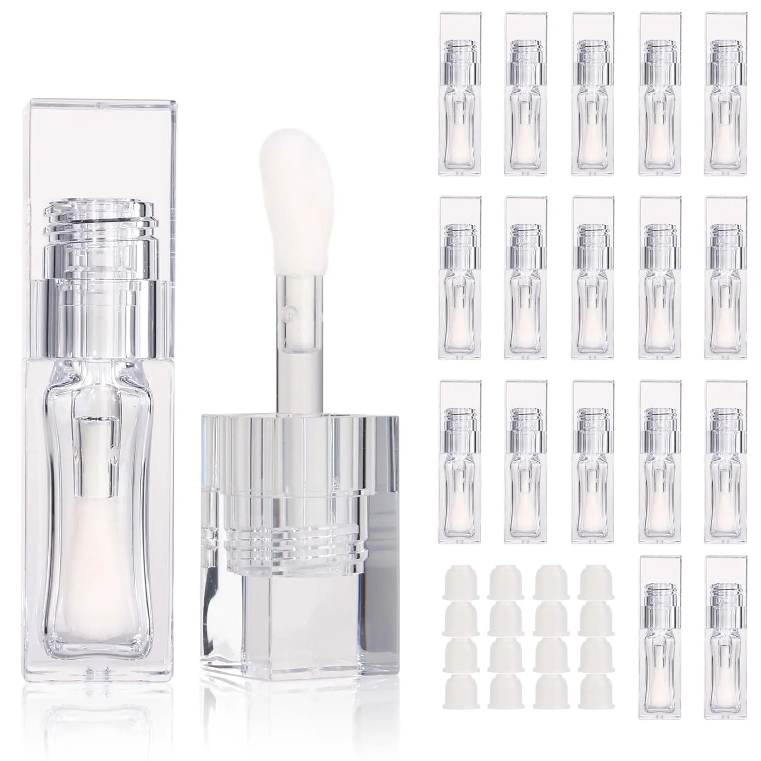 18pcs Empty 6ml Square Clear PETG lip gloss tubes big  wand lipgloss tube container for lip oil