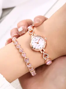 2pcs Elegant Small Quartz Watches, Heart Shaped Bracelet, Perfect for Daily Wear, Office, Parties, Best Gift for Friends' Birthdays, Christmas, Halloween
