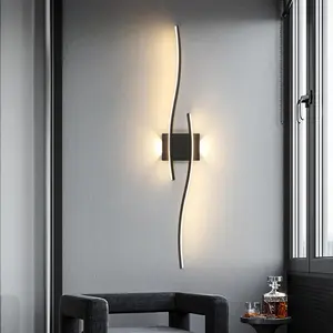Modern LED Wall Light, Hard Wired Simple Gold Lines, 60cm Dimmable, Bedroom Bedside TV Wall Corridor Decorative Lamps