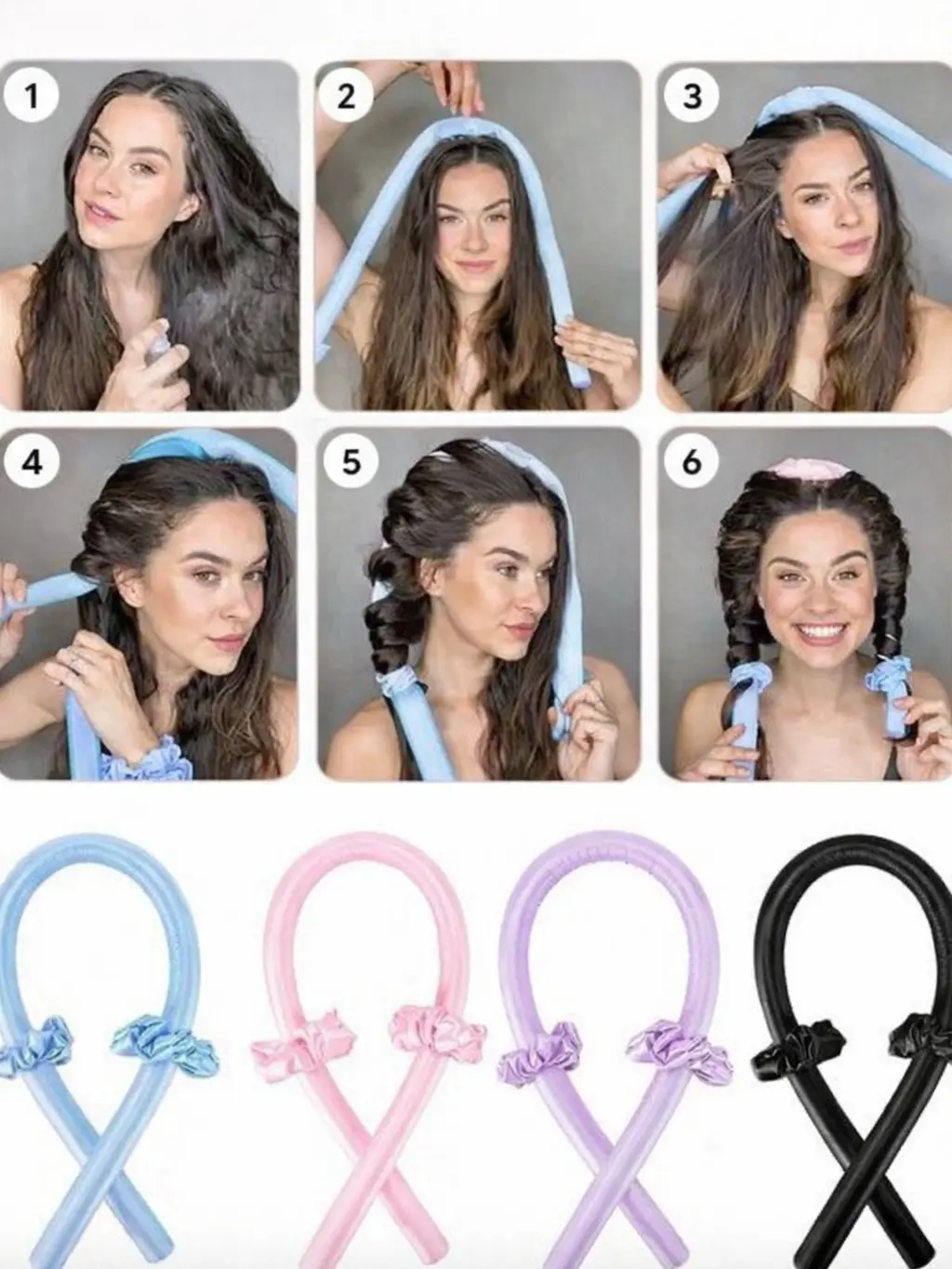 Heatless Curls - Ultra-Smooth Satin Curling Rods for Damage-Free, Bouncy Curls - Includes 2 Scrunchies & 1 Claw Clip - Travel-Friendly & Low-Maintenance Hair Styling