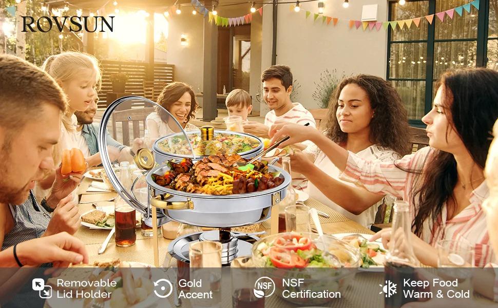 [FLASH SALE] ROVSUN 5 QT Round Gold Chafing Dish Buffet Set with Glass Lid & Holder