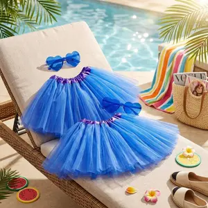 Women's Elastic Tulle Tutu Skirt 2-Pack - Colorful Dance Skirts for Ballet Runners Halloween Party Costume, Fluffy Layered Petticoat for Performances, Festivals, and Photo Shoots, Adjustable Waist Comfortable Wear