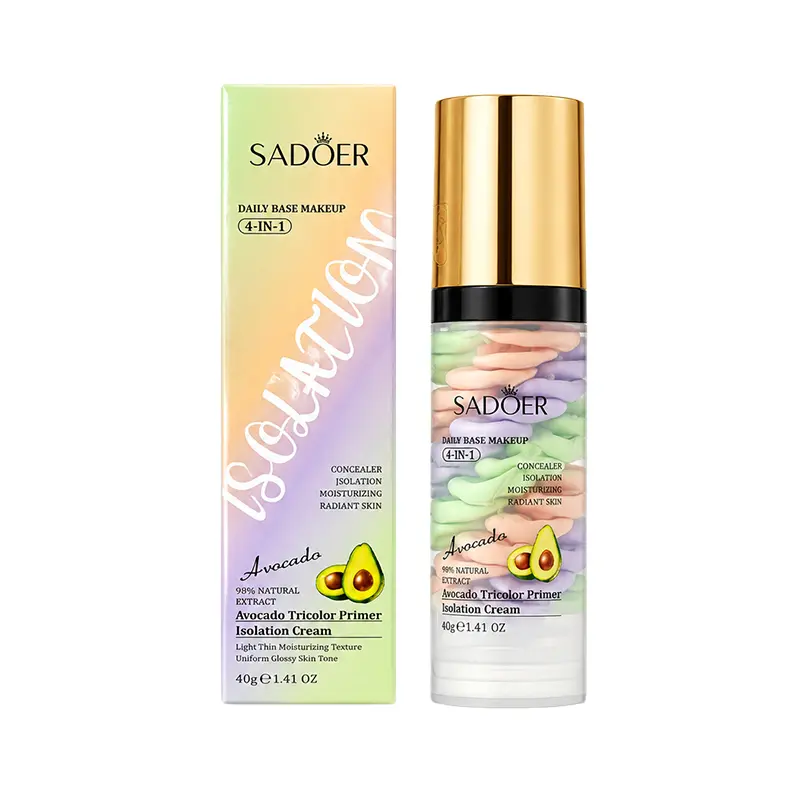 4-in-1 Color Correcting Makeup Primer - Avocado, Hyaluronic Acid & Glycerin-Infused, Moisturizing Pore-Blurring Base with Hydration Boost for Radiant Foundation Finish, Lightweight 40g Daily Cream for All Skin Types (Purple, Peach Shades)