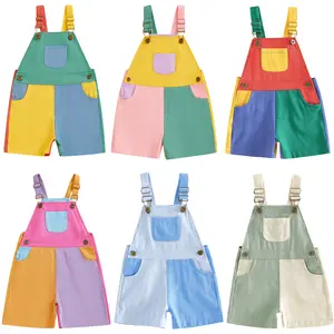 Kids Toddler Baby Girls Boys 90's Style Overalls Shorts Contrast Color Summer Jumpsuit with Pockets Dopamine Color Suspender Romper Jumpsuit