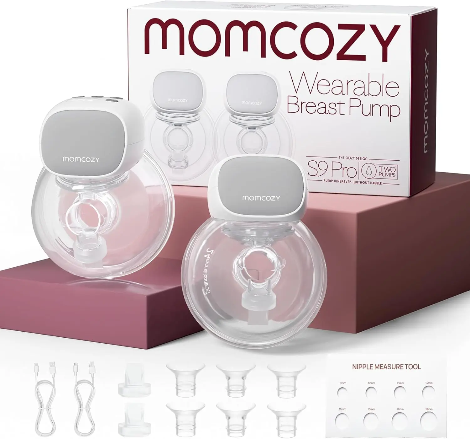 Momcozy S9 Pro & S12 Pro  Breast Pump, Upgraded Wearable Breast Pump, Hands-free Design, with LED Display, Dual-head Electric Portable Breast Pump, with 2 Modes and 9 Levels, 24mm,A