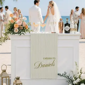 Handmade Linen Striped Bar Event Sign, Custom Wedding Welcome Signs, Fabric Name Date Banners