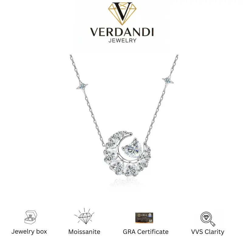 Women's S925 Sterling Silver VVS Synthetic Moissanite Heart Necklace - 0.5ct Female Casual Anniversary Pendant Jewelry, Costume Jewelry for Women, Comes with Gift Box, Costume Jewelry Women