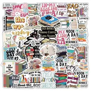 Book Lovers Sticker, 50pcs/set Waterproof Self Adhesive Decor Paper, DIY Decorative Stickers for Gift Greeting Card Water Bottle Laptop Phone