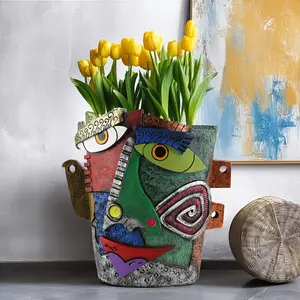 Abstract Face Design Flower Pot, Unique Colorful Flower Vase, Art Resin Flower Pot for Indoor & Outdoor Garden Decoration