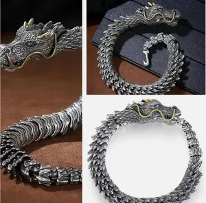 Viking Dragon Mens Bracelet Stainless Steel Scale Chain Cuff Bangle Punk Jewelry