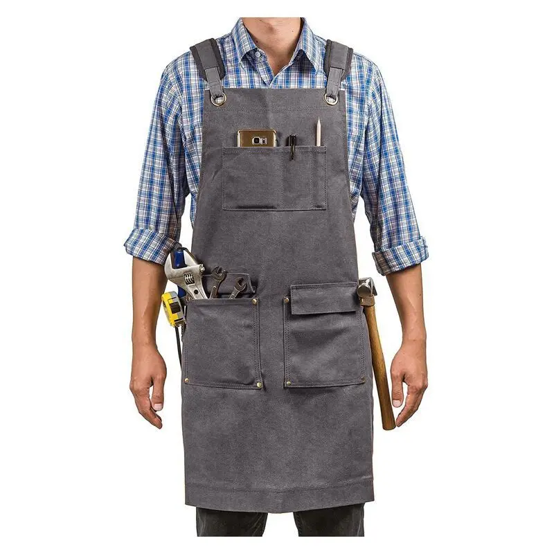 HOMUG Men's and women's universal large pocket chef's apron, cotton canvas cross-back heavy-duty work apron, available in various colors