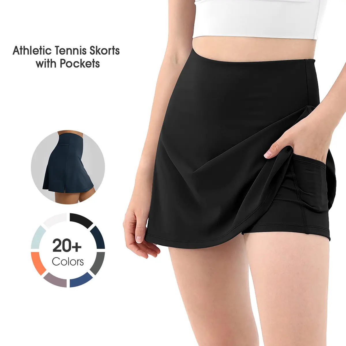 ODODOS Women's Sporty Athletic Skorts with Deep Side Pockets, Built-in Shorts, Above-the-Knee Activewear for Tennis, Golf, Running, Sporty Skirt, Sporty Chic, High Waisted