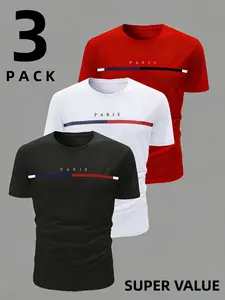 Men's Sport Quick-Dry Short Sleeve T-Shirt 3-Pack, Pure Color Round Neck Training Top, Breathable Fast Dry, Gym Essential, Fitness Activewear, Athletic T Shirt, Gym Tees, Gym Tops, Gym T Shirts