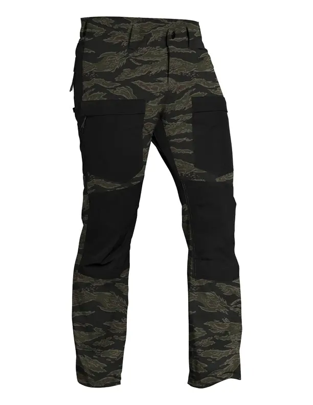 Howitzer Men's Scout Tiger Camo Pants - Slim Straight Military Style Bottoms in Wrinkle-Resistant Nylon Elastane Fabric, Menswear, Camouflage, Water Resistant, Mid Waist, All Seasons, Knee Panels, Slim Fit